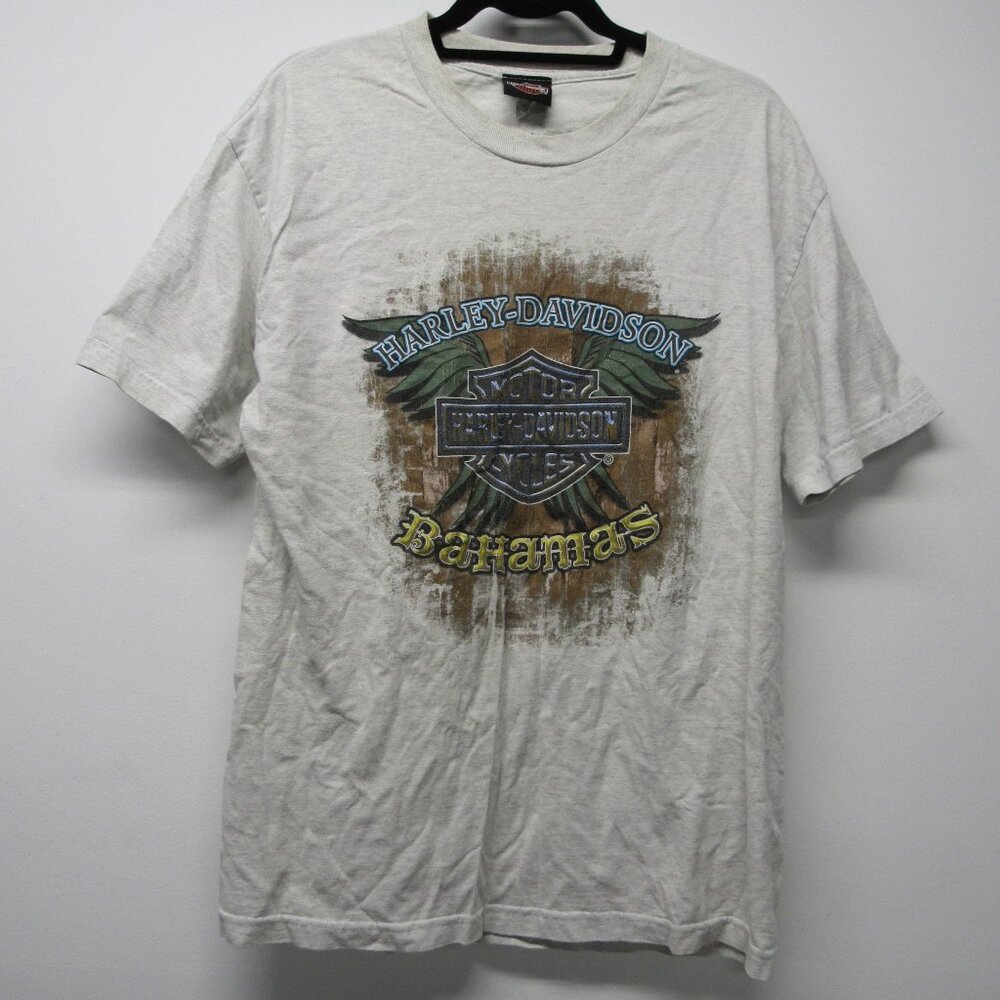 Harley Davidson Bahamas Pirate Skull Flag Heather Gray T Shirt Men's sz Large - Picture 2 of 3